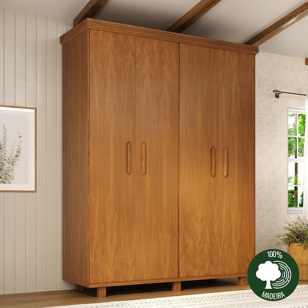 Guarda-roupa Ibiza 4 Portas - 100% Madeira  Mogno Mel