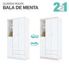 Guarda Roupa Infantil 03 Portas 02 Gavetas Bala De Menta Henn