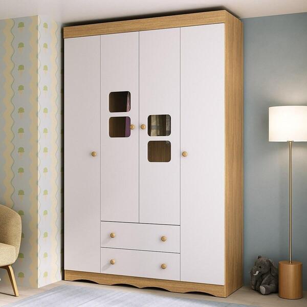 Guarda-roupa Infantil 122cm Com Vidro 4 Portas E 2 Gavetas Se