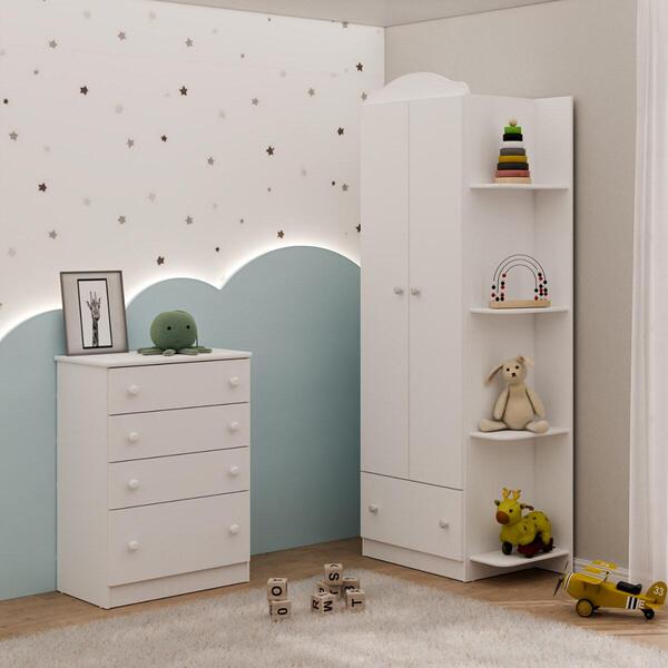 Guarda-roupa Infantil 2 Portas 1 Gaveta Com Cômoda 4 Gavetas