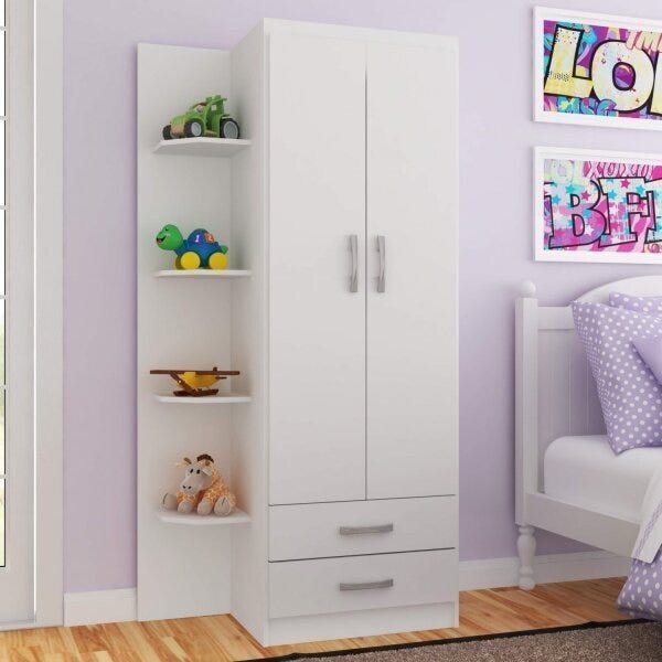 Guarda-roupa Infantil 2 Portas 2 Gavetas Com 4 Prateleiras Ex