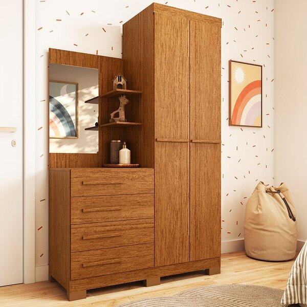 Guarda-roupa Infantil 2 Portas 4 Gavetas E Espelho 110,20cm X