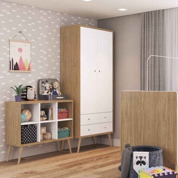 Guarda-roupa Infantil 2 Portas Pés Palito Retrô Completa Móve