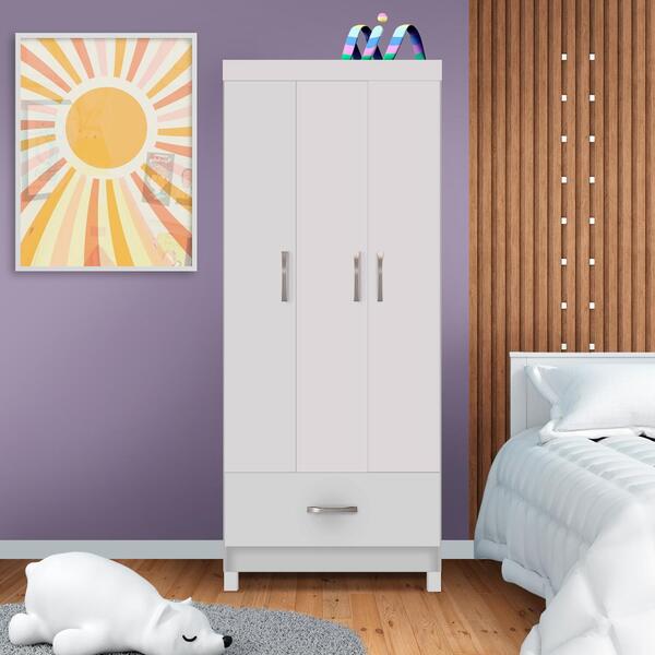 Guarda Roupa Infantil 3 Portas 1 Gaveta 75 Cm Branco Pedro Sh
