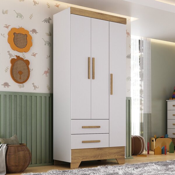 Guarda Roupa Infantil 3 Portas 2 Gavetas Branco/natural Tic T