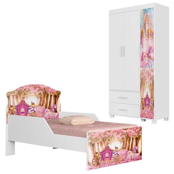 Guarda Roupa Infantil 3 Portas 2 Gavetas E Mini Cama Infantil 153x79 ...