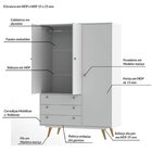 Guarda Roupa Infantil 3 Portas 3 Gavetas Retrô Luna Branco