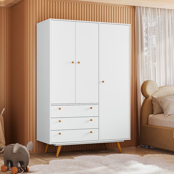 Guarda Roupa Infantil 3 Portas 3 Gavetas Retrô Luna Branco