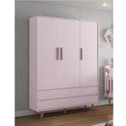 Guarda Roupa Infantil 3 Portas 4 Gavetas Loren - Rosa/madeira