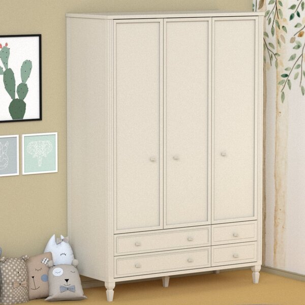 Guarda Roupa Infantil 3 Portas 4 Gavetas Mdf Tudor Areia