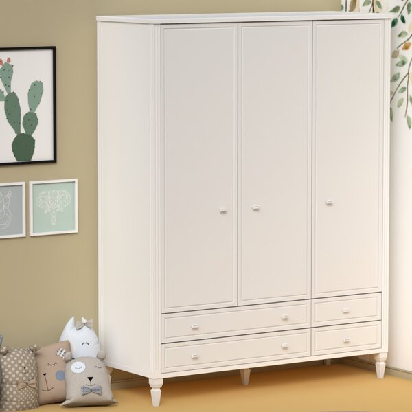 Guarda Roupa Infantil 3 Portas 4 Gavetas Mdf Tudor Branco