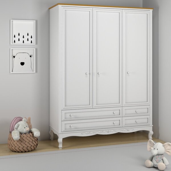 Guarda Roupa Infantil 3 Portas 4 Gavetas Mdf Versailles Branc