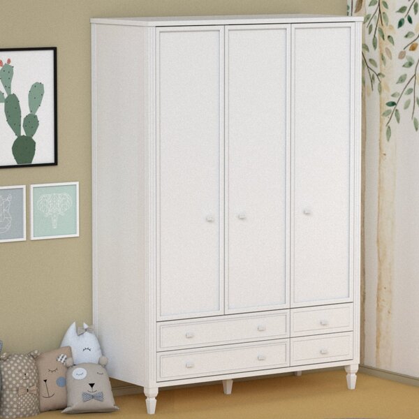 Guarda Roupa Infantil 3 Portas 4 Gavetas Tudor  Branco