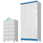 Guarda Roupa Infantil 3 Portas Com Cômoda 5 Gavetas Aquarela