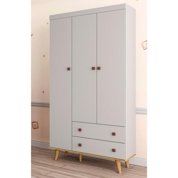 Guarda Roupa Infantil 3 Portas Com Gavetas Fernanda Cinza Fos