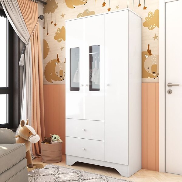 Guarda Roupa Infantil 3 Portas Com Janelas Retangulo E 2 Gave