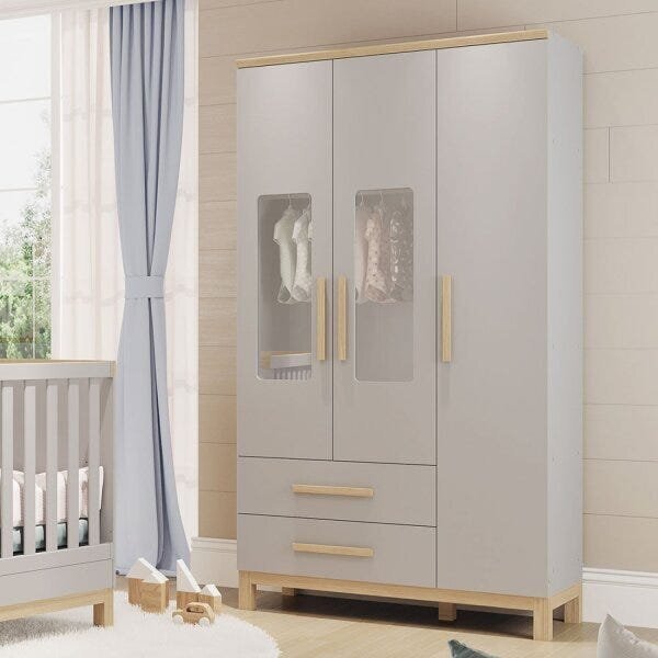 Guarda-roupa Infantil 3 Portas Detalhes Em Acrílico 2 Gavetas