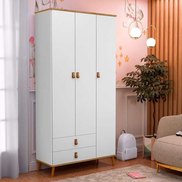 Guarda-roupa Infantil 3 Portas E 2 Gavetas Jujuba Branco/natu