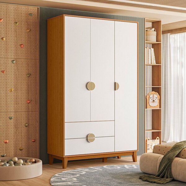 Guarda-roupa Infantil 3 Portas E 2 Gavetas Kid Em Mdf Cinamom