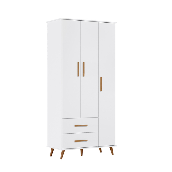 Guarda Roupa Infantil 3 Portas E 2 Gavetas Retrô Lunare Branc