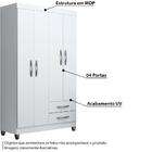 Guarda Roupa Infantil 4 Portas 2 Gavetas 4 Nichos Âmbar - Bra