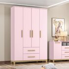 Guarda Roupa Infantil 4 Portas 2 Gavetas Alegria Rosa Chá