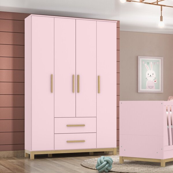 Guarda Roupa Infantil 4 Portas 2 Gavetas Alegria Rosa Chá