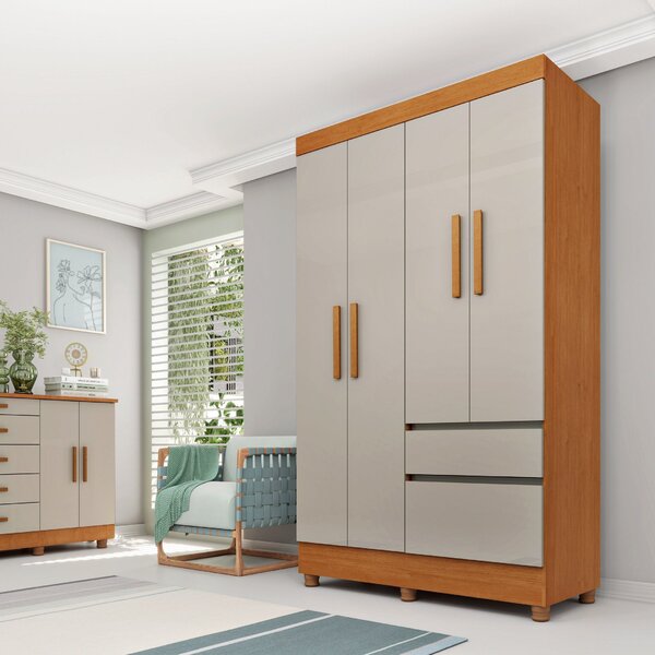 Guarda Roupa Infantil 4 Portas 2 Gavetas Com Pés 108cm Oregon