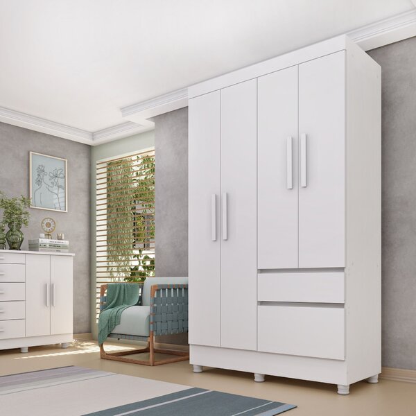 Guarda Roupa Infantil 4 Portas 2 Gavetas Com Pés 108cm Oregon