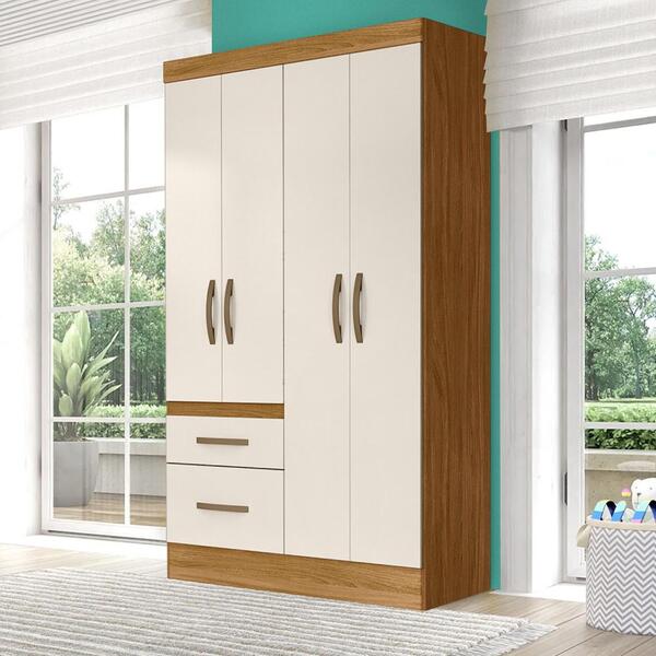 Guarda Roupa Infantil 4 Portas 2 Gavetas Freijó Off White Mil