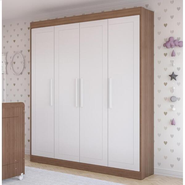 Guarda Roupa Infantil 4 Portas 3 Gavetas Moka - Carvalho/bran