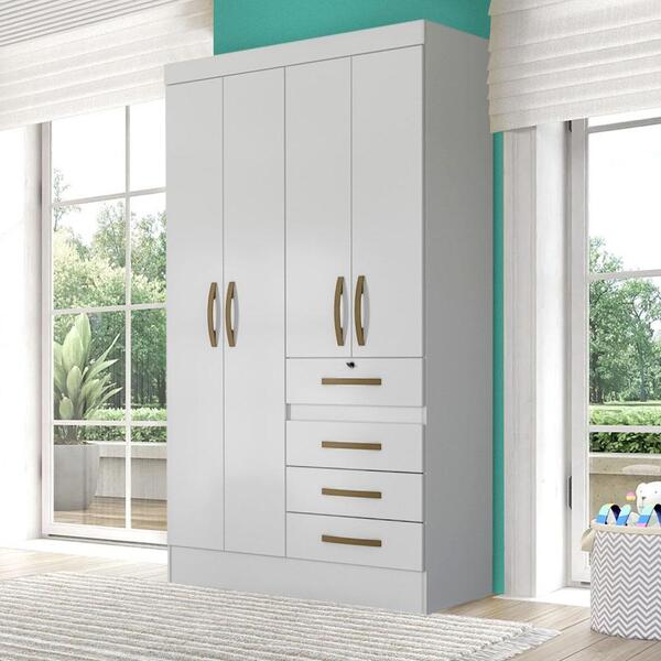 Guarda Roupa Infantil 4 Portas 4 Gavetas Branco Flex Sarah Sh