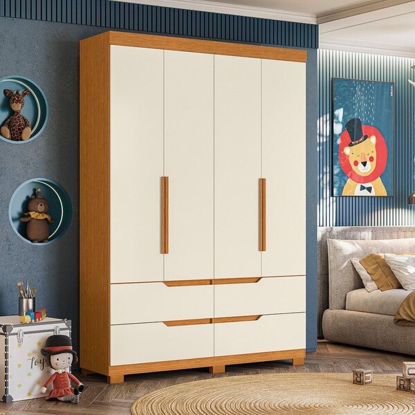 Guarda Roupa Infantil 4 Portas 4 Gavetas Circus Cinamomo/off