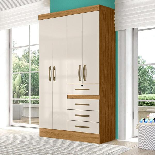 Guarda Roupa Infantil 4 Portas 4 Gavetas Freijó Off White Sar