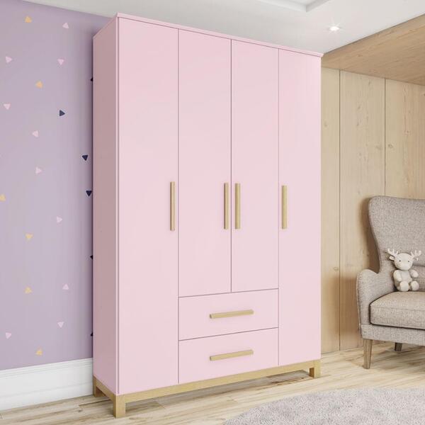 Guarda Roupa Infantil 4 Portas Carrossel Rosa