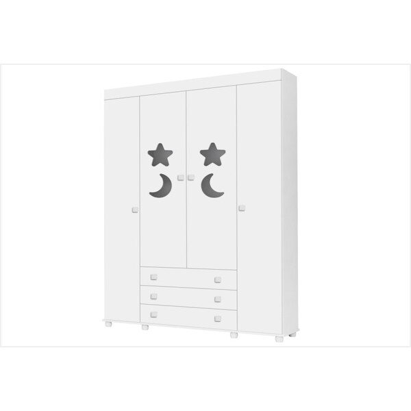 Guarda Roupa Infantil 4 Portas Céu Branco - Planet Baby