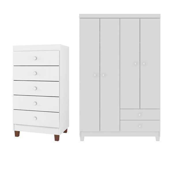 Guarda Roupa Infantil 4 Portas Com Cômoda 5 Gavetas Aquarela