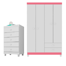 Guarda Roupa Infantil 4 Portas Com Cômoda 5 Gavetas Baby Kids