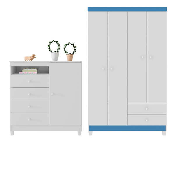 Guarda Roupa Infantil 4 Portas Com Cômoda Sapateira 1 Porta 4