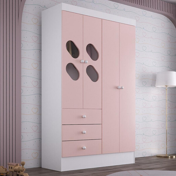 Guarda Roupa Infantil 4 Portas Com Janela 2 Gavetas Maya Rodi