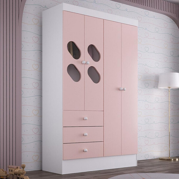 Guarda Roupa Infantil 4 Portas Com Janela 2 Gavetas Maya Rodi