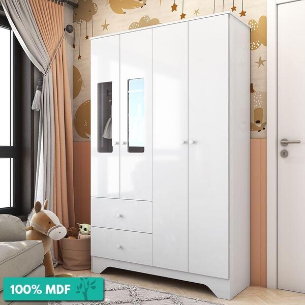 Guarda-roupa Infantil 4 Portas Com Janelas E 2 Gavetas 100% M