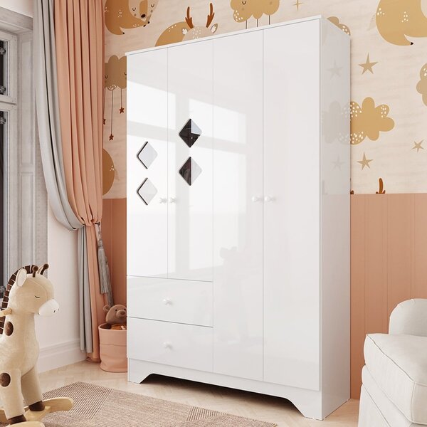 Guarda Roupa Infantil 4 Portas Com Janelas Losango E 2 Gaveta