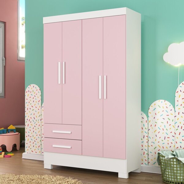 Guarda Roupa Infantil 4 Portas E 2 Gavetas Kit Cat