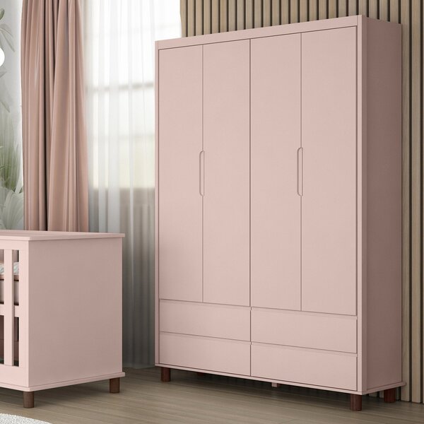 Guarda-roupa Infantil 4 Portas E 4 Gavetas Atenna Rosa