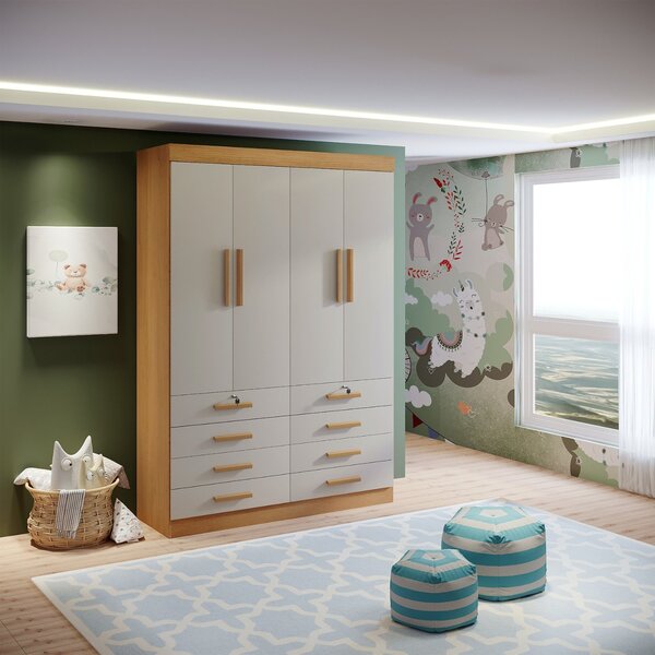 Guarda-roupa Infantil 4 Portas Frente Mdf Puxador De Madeira