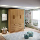 Guarda-roupa Infantil 4 Portas Frente Mdf Puxador De Madeira