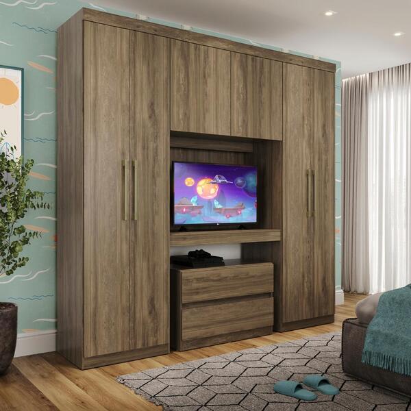 Guarda Roupa Infantil 6 Portas 2 Gavetas C/ Painel De Tv