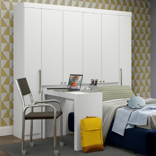Guarda Roupa Infantil 6 Portas Com Escrivaninha Vega Branco C
