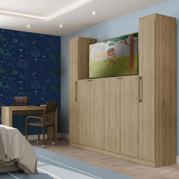 Guarda Roupa Infantil 6 Portas Com Escrivaninha Vega Noce Com